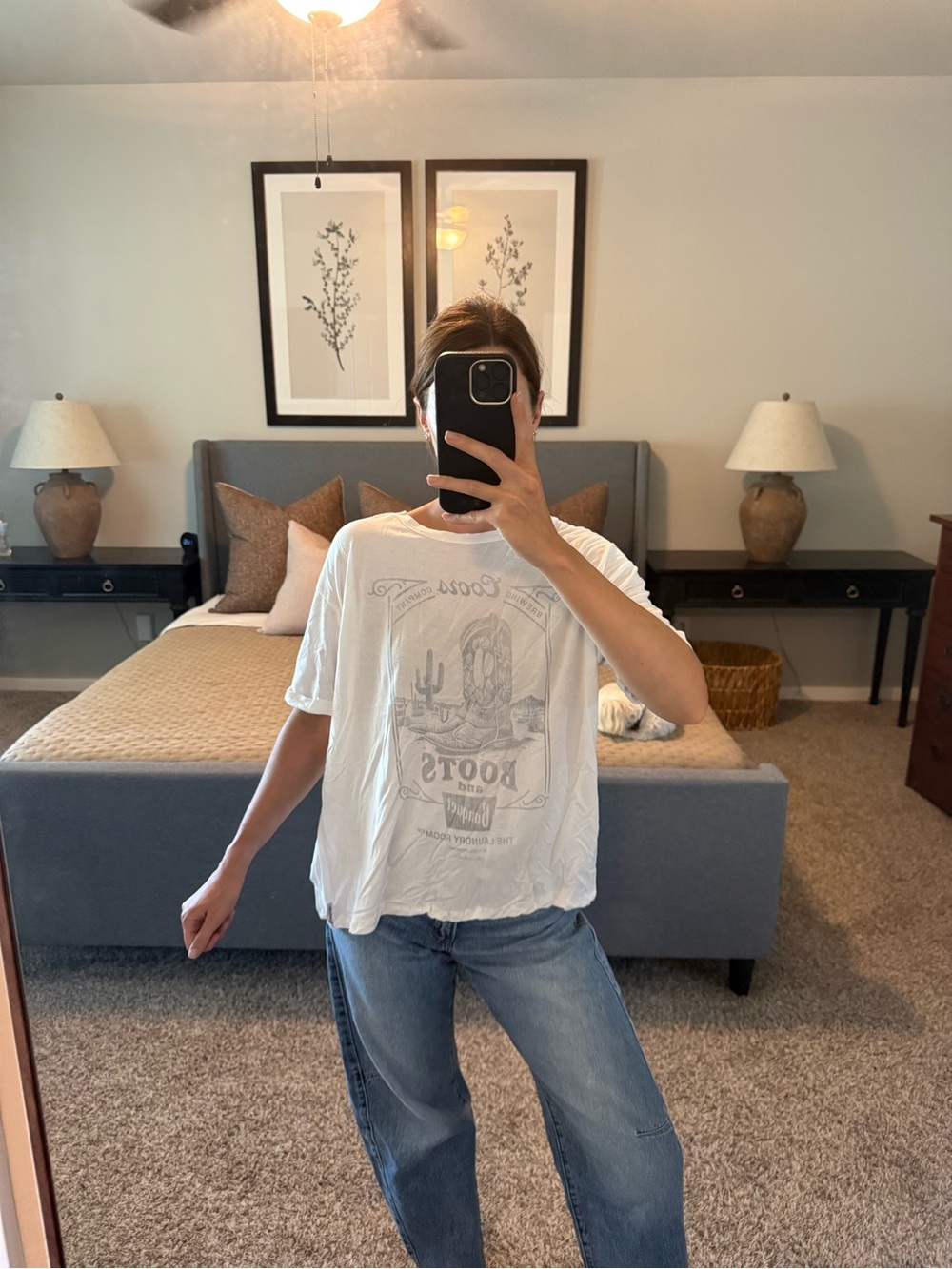 White Graphic Tee with Desert Print